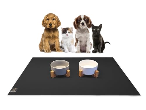 SanoZoo® Napfunterlage - Öko-TEX - Made in Germany - rutschfeste Futtermatte für Hunde & Katzen Set 2X 30x40cm Schwarz, wasserfest von SanoZoo