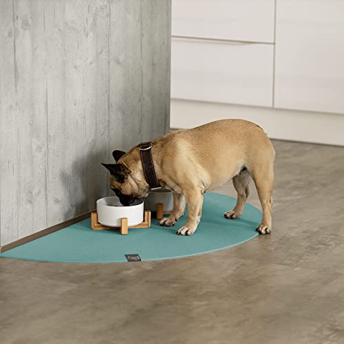 SanoZoo® Napfunterlage - Öko-TEX - Made in Germany - rutschfeste Futtermatte für Hunde & Katzen Halbrund 30x60cm Petrol, wasserfest von SanoZoo