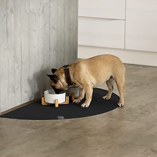 SanoZoo® Napfunterlage - Öko-TEX - Made in Germany - rutschfeste Futtermatte für Hunde & Katzen Halbrund 30x60cm Schwarz, wasserfest von SanoZoo