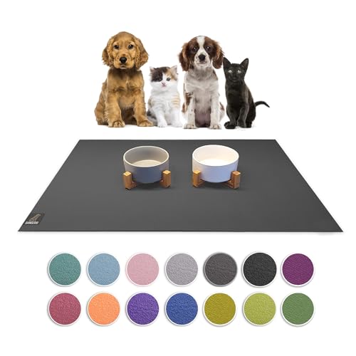 SanoZoo® Napfunterlage - Öko-TEX - Made in Germany - rutschfeste Futtermatte für Hunde & Katzen 80x80cm Grau, wasserfest von SanoZoo