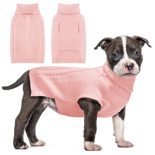 Sanqitara Ärmelloser Hundepullover, hochelastisch, weiches Gefühl für kleine und mittelgroße Hunde, Rollkragen mit langen Ärmeln, dicker Strickwaren, Rosa, Größe M von Sanqitara