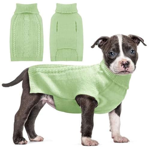 Sanqitara Ärmelloser Hundepullover, hochelastisch, weiches Gefühl für kleine und mittelgroße Hunde, Rollkragen mit langen Ärmeln, dicker Strickwaren (Hellgrün, XL) von Sanqitara