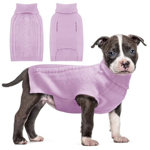 Sanqitara Ärmelloser Hundepullover, hochelastisch, weiches Gefühl für kleine und mittelgroße Hunde, Rollkragen mit langen Ärmeln, dicker Strickwaren (Hellviolett, XL) von Sanqitara