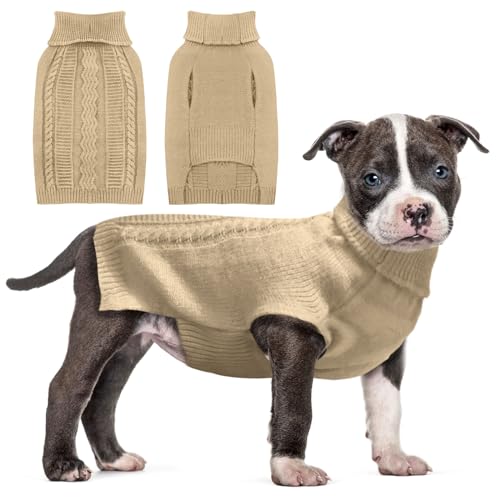 Sanqitara Ärmelloser Hundepullover, hochelastisch, weiches Gefühl für kleine und mittelgroße Hunde, Rollkragen mit langen Ärmeln, dicker Strickwaren (Khaki, S) von Sanqitara