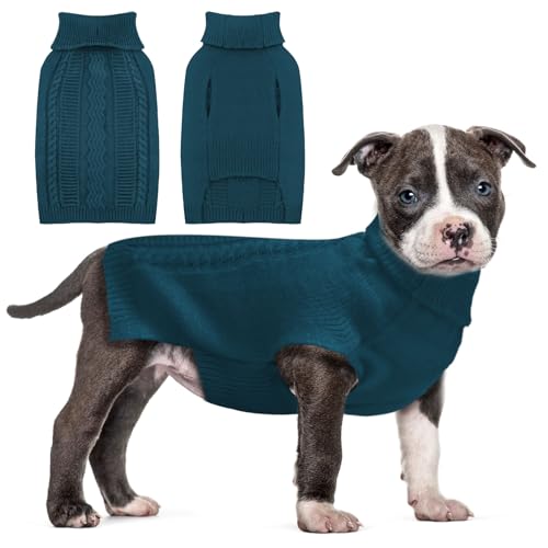 Sanqitara Ärmelloser Hundepullover, hochelastisch, weiches Gefühl für kleine und mittelgroße Hunde, Rollkragen mit langen Ärmeln, dicker Strickwaren (Pfauenblau, Größe M) von Sanqitara