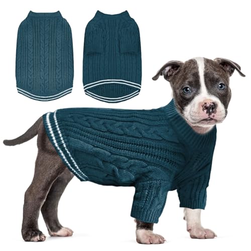 Sanqitara Warmer Hundepullover, hochelastisch, weiches Gefühl für kleine und mittelgroße Hunde, kurze Ärmel, dicker Strick, Pfauenblau, Größe M von Sanqitara