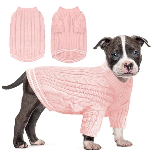 Sanqitara Warmer Hundepullover, hochelastisch, weiches Gefühl für kleine und mittelgroße Hunde, kurze Ärmel, dicker Strick, Rosa, Größe L von Sanqitara