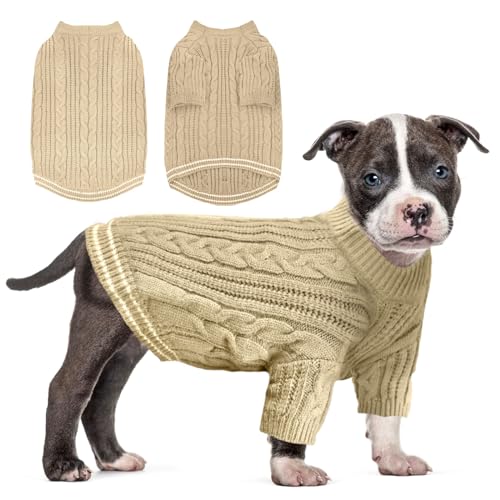 Sanqitara Warmer Hundepullover, hochelastisch, weiches Gefühl für kleine und mittelgroße Hunde, kurze Ärmel, dicker Strickwaren, Khaki, Größe L von Sanqitara