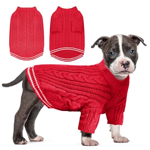 Sanqitara Warmer Hundepullover, hochelastisch, weiches Gefühl für kleine und mittelgroße Hunde, kurze Ärmel, dicker Strickwaren, Rot, Größe L von Sanqitara