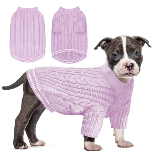 Sanqitara Warmer Hundepullover, hochelastisch, weiches Gefühl für kleine und mittelgroße Hunde, kurze Ärmel, dicker Strickwaren (Hellviolett, Größe M) von Sanqitara