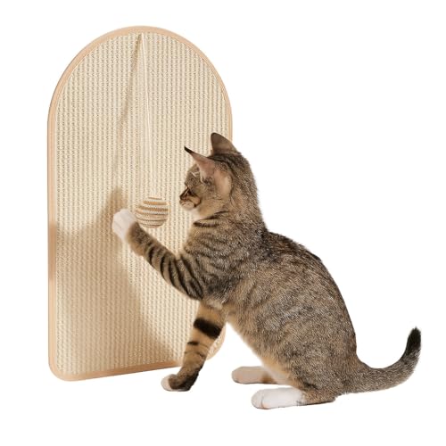 Kratzmatte Kratzwand & Kratzteppich für Katzen | Sisal Kratzmatte mit Spielball | Platzsparendes Design | Möbel- & Kratzschutz | Katzenspielzeug | Mit Spielball & Klettband zur einfachen Befestigung von Santice