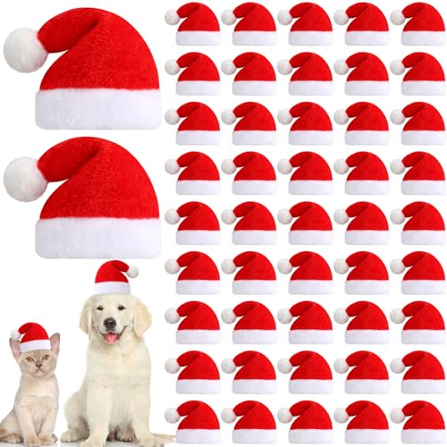100 Stück Hund Weihnachtsmann Hut Bulk Katze Weihnachtsmütze Weiche Plüsch Haustier Weihnachtsmütze Haustier Weihnachtskostüme für kleine Hunde, Katze, Welpen, Kätzchen, Partyzubehör, von Sanwuta