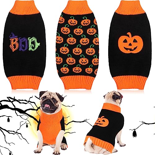 3 Stück Halloween Hund Pullover Sets Kürbis Boo Welpen Hund Kleidung Haustier Strickwaren für Hund Katze Haustier Kostüm, Medium von Sanwuta