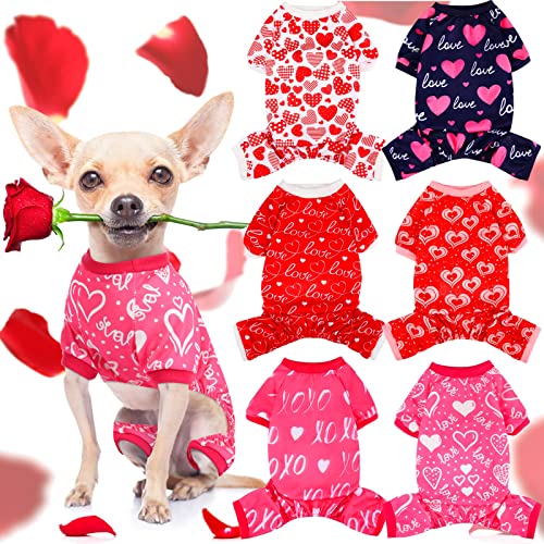 6 Stück Valentinstag Hund Pyjama Herz Muster Hund Kleidung Hund Kostüme für kleine, mittelgroße und große Welpen Hund Katze Valentinstag Party Cosplay (klein) von Sanwuta