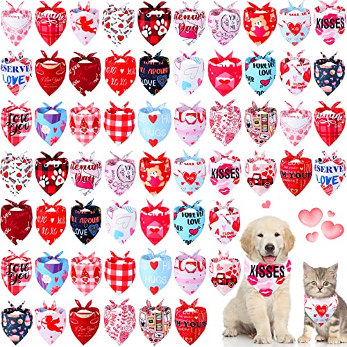 60 Stück Valentinstag Hundehalstücher Bulk Heart Dog Bandanas Verstellbare Hundelätzchen Dreieck Hundeschal Urlaub Haustier Kostüm für kleine, mittelgroße Haustiere Hunde (Herzmuster) von Sanwuta