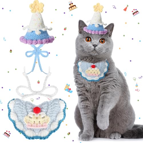 Sanwuta 2 Stück Katzen-Geburtstagsparty-Zubehör, Strickmütze, Kätzchen, Geburtstagslätzchen, Strick-Bandana, Haustier-Party-Kostüm, Kopfbedeckung, Zubehör für Welpen, Kätzchen, kleine Hunde, Tiere Sanwuta 2 Stück Katzen-Geburtstagsparty-Zubehör, Strickmütze, Kätzchen, Geburtstagslätzchen, Strick-Bandana, Haustier-Party-Kostüm, Kopfbedeckung, Zubehör für Welpen, Kätzchen, kleine Hunde, Tiere von Sanwuta