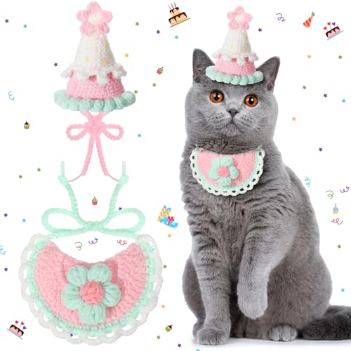 Sanwuta 2 Stück Katzen-Geburtstagsparty-Zubehör, Strickmütze, Kätzchen, Geburtstagslätzchen, Strick-Bandana, Haustier-Party-Kostüm, Kopfbedeckung, Zubehör für Welpen, Katzen, Kätzchen, kleine Hunde, Sanwuta 2 Stück Katzen-Geburtstagsparty-Zubehör, Strickmütze, Kätzchen, Geburtstagslätzchen, Strick-Bandana, Haustier-Party-Kostüm, Kopfbedeckung, Zubehör für Welpen, Katzen, Kätzchen, kleine Hunde, von Sanwuta