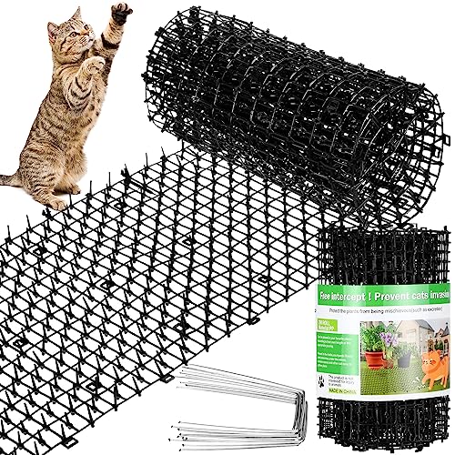 Sanwuta 2 Stück Katzenmatte 8 m Katze Katze Spike Matte Outdoor Katzen Matte mit Spikes Prickle Streifen Indoor Hund Graben Katzen Netzwerk Katzen Spikes mit 10 Heftklammern für Gartenzaun von Sanwuta