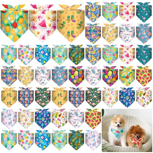 Sanwuta 48 Stück Hundehalstuch, Sommerschal, waschbar, Flamingo-Hunde-Lätzchen, verstellbar, waschbar, Halstuch, Welpen-Bandana, für kleine und große Partys, Haustierhalstuch, Taschentuch, Hawaii von Sanwuta