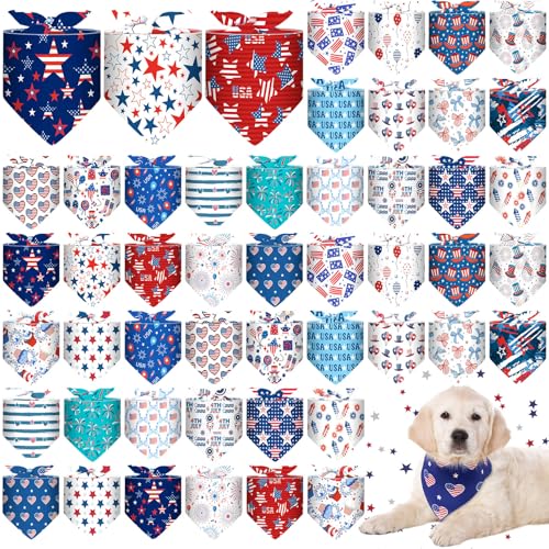 Sanwuta 48 Stück Hundehalstücher für Haustiere, Hundehalstücher, Geschenke, Unabhängigkeitstag, waschbar, dreieckig, amerikanische Flagge, patriotische Welpen-Lätzchen, verstellbares Kopftuch für von Sanwuta