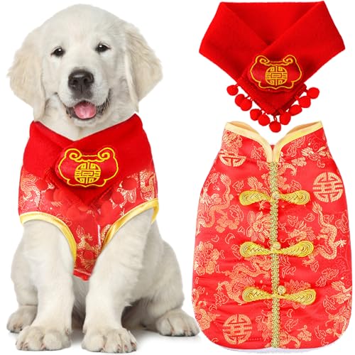 Sanwuta Chinesisches Neujahrskostüm für Hunde, Knoten-Knöpfe, Halsband, Schal, chinesischer Stil, Wintermantel, Haustierkleidung, Weste, Cheongsam für Katzen, Welpen, Teddy, Bichon, kleine Hunde Sanwuta Chinesisches Neujahrskostüm für Hunde, Knoten-Knöpfe, Halsband, Schal, chinesischer Stil, Wintermantel, Haustierkleidung, Weste, Cheongsam für Katzen, Welpen, Teddy, Bichon, kleine Hunde von Sanwuta