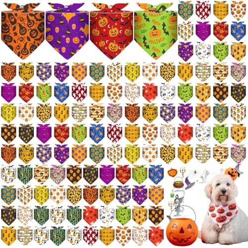 Sanwuta Halloween-Halstücher für Hunde, Kürbis-Skelette, dreieckig, waschbar, verstellbare Lätzchen für kleine und mittelgroße Haustiere, 30 Stile (Halloween), 120 Stück von Sanwuta