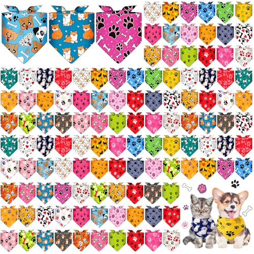 Sanwuta Halloween-Hundehalstücher mit Skeletten, Kürbis, Fledermaus, Totenkopf, Geist, Spinne, waschbar, verstellbare Lätzchen für kleine und mittelgroße Haustiere, 30 Stile (Knochen), 120 Stück von Sanwuta