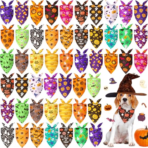 Sanwuta Halloween-Hundehalstücher und Halsband-Fliegen, Set mit 50 Halstüchern, Großpackung mit 50 Anhängern, Hundehalsband, Kürbis, Dreieck, Haustier-Schal, Fliege für S, M, L, 100 Stück Sanwuta Halloween-Hundehalstücher und Halsband-Fliegen, Set mit 50 Halstüchern, Großpackung mit 50 Anhängern, Hundehalsband, Kürbis, Dreieck, Haustier-Schal, Fliege für S, M, L, 100 Stück von Sanwuta