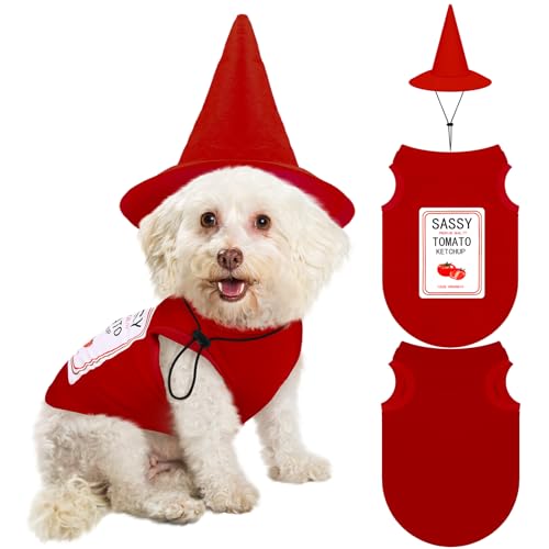 Sanwuta Halloween-Ketchup-Kostüme für Hunde, Gewürze, Tomaten, Ketchup, T-Shirts und Hut für Haustiere, Hunde, Katzen, Welpen, Cosplay, 2 Stück Sanwuta Halloween-Ketchup-Kostüme für Hunde, Gewürze, Tomaten, Ketchup, T-Shirts und Hut für Haustiere, Hunde, Katzen, Welpen, Cosplay, 2 Stück von Sanwuta