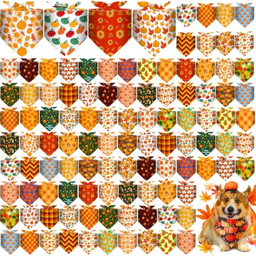 Sanwuta Halstücher für Hunde, dreieckig, waschbar, verstellbare Lätzchen für kleine und mittelgroße Haustiere, 30 Stile (Erntedankfest), 120 Stück von Sanwuta