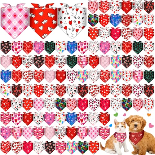 Sanwuta Halstücher für Hunde, dreieckig, waschbar, verstellbare Lätzchen für kleine und mittelgroße Haustiere, 30 Stile (Herz), 120 Stück von Sanwuta