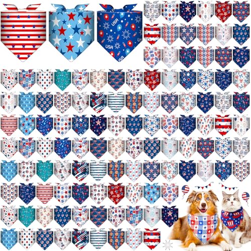 Sanwuta Hundehalstuch, waschbar, verstellbares Halstuch, Haustier-Bandana, für kleine und große Partys, Haustiere, Hawaii, Strand, Taschentuch, Schal, Zubehör (4. Juli), 120 Stück von Sanwuta