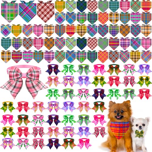 Sanwuta Hundehalstücher für den Sommer, weich, atmungsaktiv, gestreift, kariert, verstellbar, mit Fliege, Dreieck, Haustier-Schal für Sommer, Strand, Hawaii, Kostüm-Zubehör, 108 Stück von Sanwuta