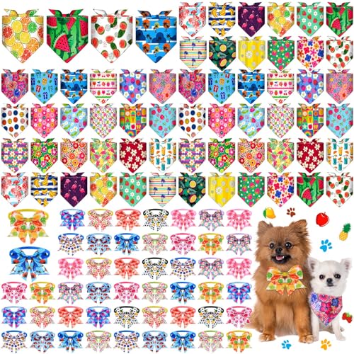 Sanwuta Hundehalstücher für den Sommer, weich, atmungsaktiv, mehrfarbig, mit Fliege, verstellbar, für Sommer, Strand, Hawaii, Kostüm-Zubehör, 108 Stück von Sanwuta