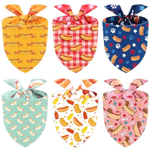 Sanwuta Hundehalstücher mit Hot Dogs-Motiv, waschbar, Dreieckstuch für Hunde, Haustiere, Bandana, Kostüm, Zubehör für Welpen, Hunde, Katzen, 6 Stück Sanwuta Hundehalstücher mit Hot Dogs-Motiv, waschbar, Dreieckstuch für Hunde, Haustiere, Bandana, Kostüm, Zubehör für Welpen, Hunde, Katzen, 6 Stück von Sanwuta