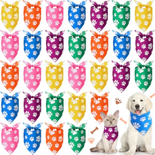 Sanwuta Hundehalstücher mit Pfotenabdruck, bunt, für Hunde, Haustiere, Dreieckstuch, Lätzchen, Schal für Welpen, kleine, mittelgroße und große Haustiere, Kostümzubehör, 30 Stück von Sanwuta