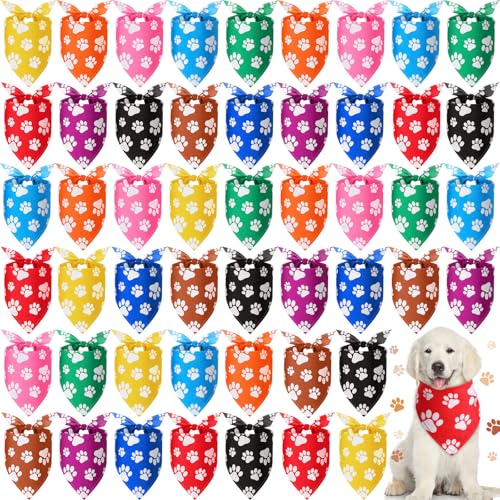 Sanwuta Hundehalstücher mit Pfotenabdruck, bunt, für Hunde, Haustiere, Dreieckstuch, Lätzchen, Schal für Welpen, kleine, mittelgroße und große Haustiere, Kostümzubehör, 50 Stück von Sanwuta
