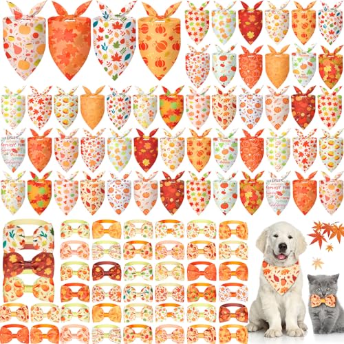 Sanwuta Hundehalstücher und Halsband-Fliegen, Set mit 50 herbstlichen Halstüchern, 50 Stück, Herbstanhänger, Hundehalsband, Ahornblatt, Kürbis, Dreieck, Haustier-Schal, Fliege für S, M, L, 100 Stück Sanwuta Hundehalstücher und Halsband-Fliegen, Set mit 50 herbstlichen Halstüchern, 50 Stück, Herbstanhänger, Hundehalsband, Ahornblatt, Kürbis, Dreieck, Haustier-Schal, Fliege für S, M, L, 100 Stück von Sanwuta