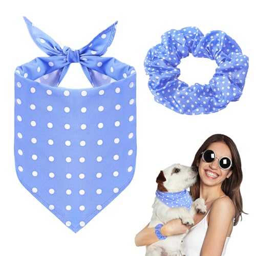 Sanwuta Hundehalstücher und passendes Haargummi-Set, blaue Punkte, Frühlings- und Sommerkleidung, Haustier-Schal, Lätzchen, Bandana für Besitzer und Hunde, passend für kleine und mittelgroße Welpen Sanwuta Hundehalstücher und passendes Haargummi-Set, blaue Punkte, Frühlings- und Sommerkleidung, Haustier-Schal, Lätzchen, Bandana für Besitzer und Hunde, passend für kleine und mittelgroße Welpen von Sanwuta