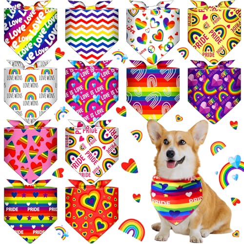 Sanwuta LGBT Hundehalstücher mit Regenbogenfarben, Regenbogenfarben, für Jungen und Mädchen, Sommer-Dreieckstuch für mittelgroße Hunde, 12 Stück von Sanwuta