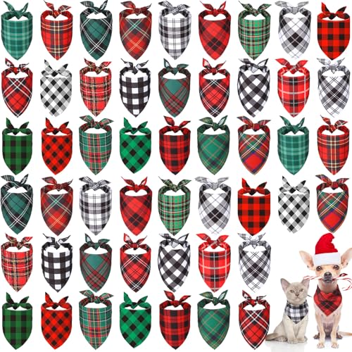 Sanwuta Weihnachts-Hundehalstücher, klassisch, kariert, Dreieckstuch für kleine bis große Welpen, Haustiere, Katzen, 65 x 45 x 45 cm, 50 Stück von Sanwuta