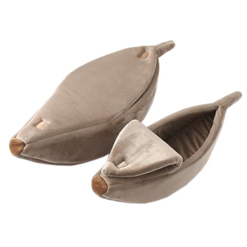Sarekung Kreative Bananen Form Bett Haus warmes Katzen Bett, weiches Haustier Zwinger Bett Versteck Höhle für Innenbereich Katzen (L, Khaki) von Sarekung