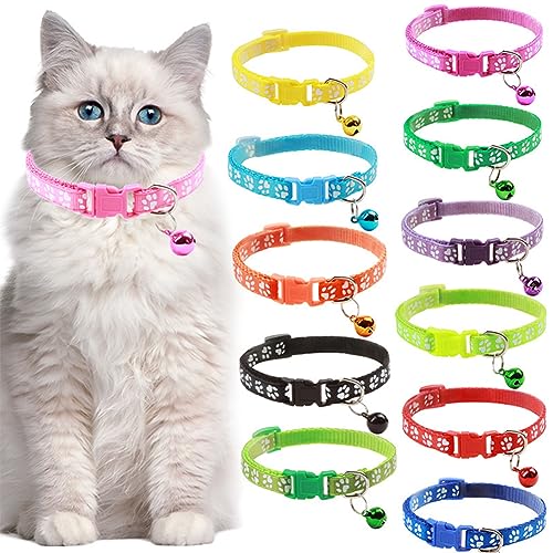 Sichere Katzen halsbänder Schnellverschluss, Kätzchen Halsband mit Glocken, einstellbar 19-32 cm / 7.5-12.5 Zoll, Geeignet für die meisten Katzen (A, 10 zufällige Farbe) von SMDARROY