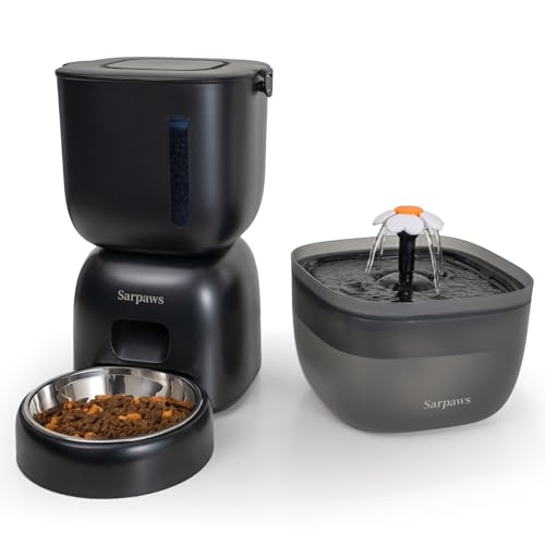 Automatischer Katzenfutterspender und Katzenwasserspender FW1, Draht oder Batterie Katzenfutterspender Timer Pet Feeder - Verriegelbarer Deckel, Trockenmittelbeutel, programmierbare Portionskontrolle, Automatischer Katzenfutterspender und Katzenwasserspender FW1, Draht oder Batterie Katzenfutterspender Timer Pet Feeder - Verriegelbarer Deckel, Trockenmittelbeutel, programmierbare Portionskontrolle, von Sarpaws