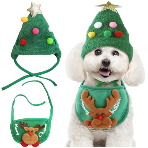 Pet Christmas Costume Christmas Costume Cat Pet Christmas Scarf Christmas Dog Outfit Set Christmas Costume for Cats Dogs für Katzen und Hunde mit 4~7.5kg (Grün) von Sasibiyb