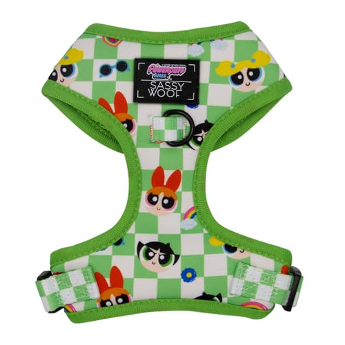 Sassy Woof Hundegeschirr verstellbar – The Powerpuff Girls™ (Grün) – L, atmungsaktives Netzgewebe, kein Ziehen, Design mit zwei D-Ringen, patentiertes Design, ideal für große Hunde, offizielles von Sassy Woof