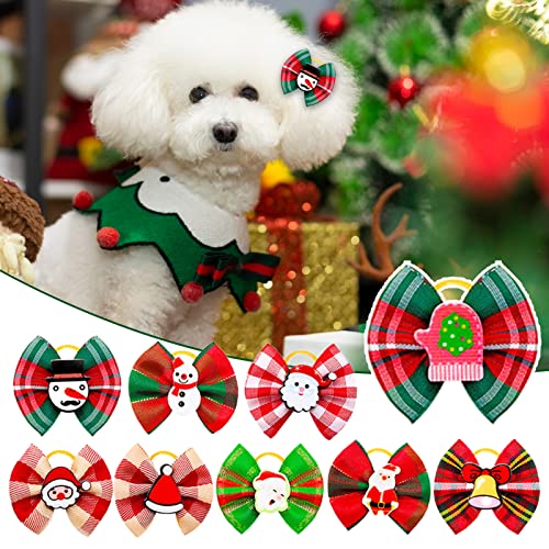 Saterkali 10 x Weihnachts-Hundeschleifen, Tierhaarseil, bezaubernde Cartoon-Mini-Dekoration, verschiedene Stile, reißfest, exquisites Weihnachtselement, Katzen- und Hundehaarschleifen für Partys, 10 von Saterkali