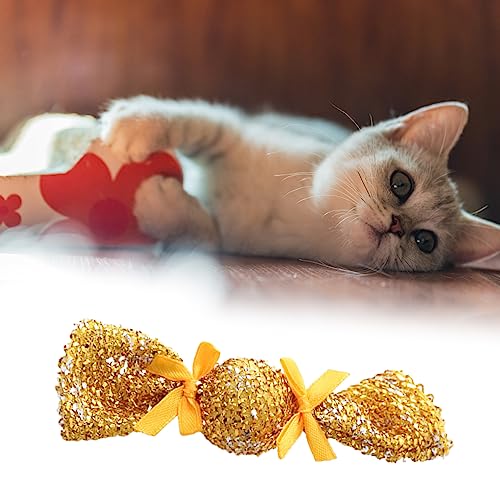 Saterkali Pet Chew Toys for Aggressive Chewers, Cat Toy Candy Shaped Cat Interactive Toy with Bell Durable Bite-resistant Cat Playing Toy Pet Supply Golden von Saterkali