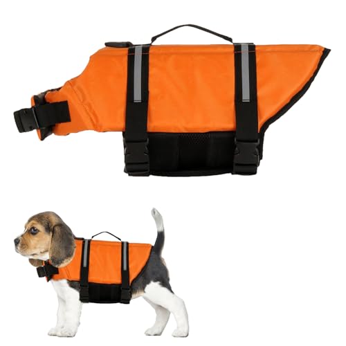 Satiskid Hunde Schwimmweste, Rettungsweste mit Auftrieb & Sicherheit für Kleine Hunde, XS, Mit Rettungsgriff & Reflektierenden Elementen für Wassersport und Strand (Orange) von Satiskid