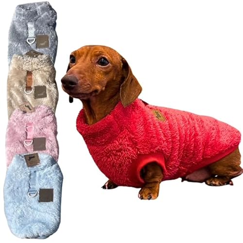 Plüsch Winter Hundepullover für Dackel, Warmer Fleece-Haustierpullover, mehrere Farben, kuscheliger Dackel Fleecepullover Seweater mit Leinenbefestigung | Sausage Dog Box (Cloud Blue, L) von Sausage Dog Box